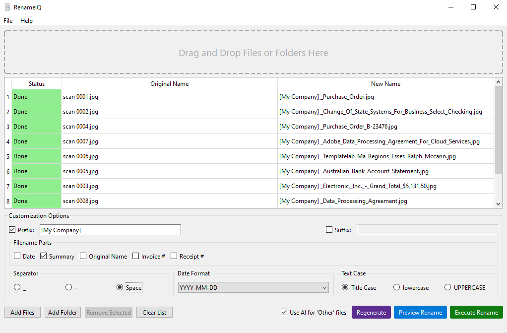 Screenshot showing prefix and suffix feature